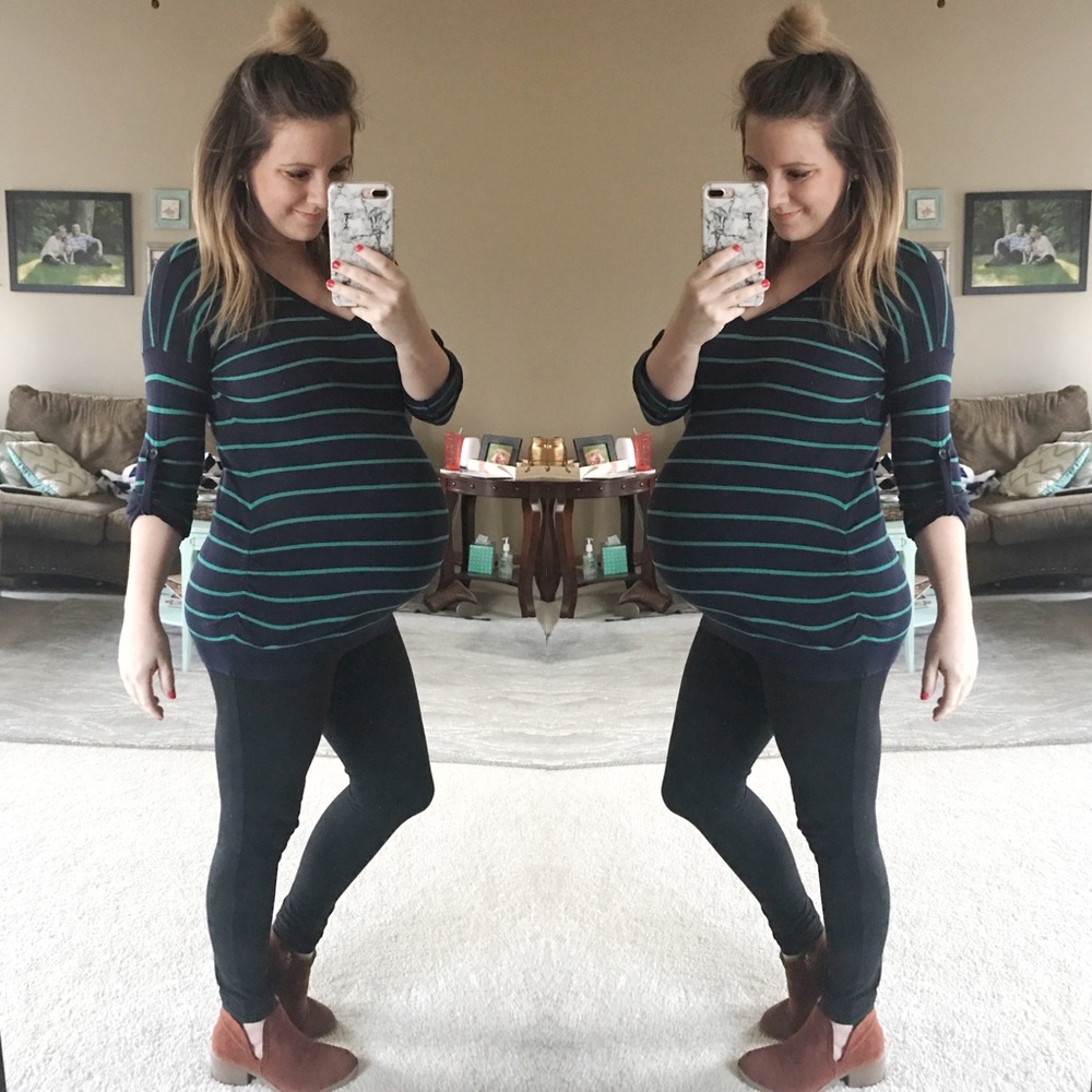 Striped V-Neck Maternity Sweater
