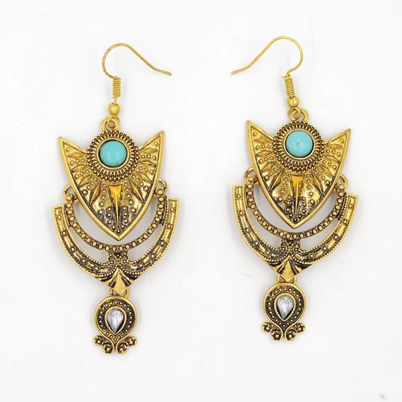 "Flash" Boho Earrings In Turquoise & Plated Gold - Picture 2 of 4