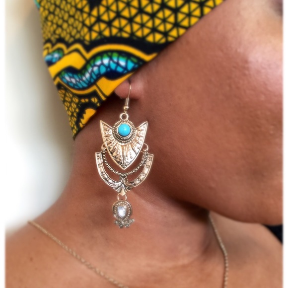 "Flash" Boho Earrings In Turquoise & Plated Gold - Picture 3 of 4