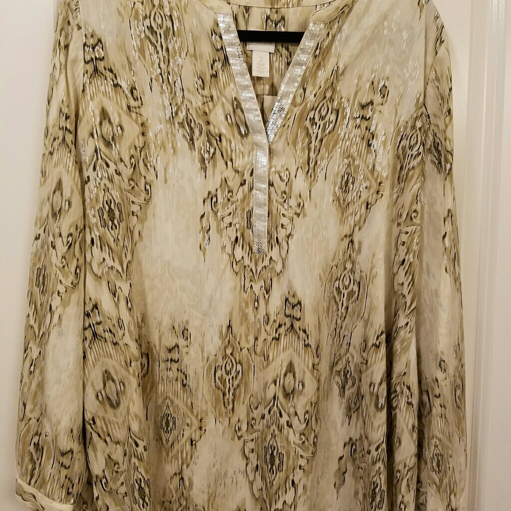 Beige Blouse with Metallic Detail - Chicos size 2