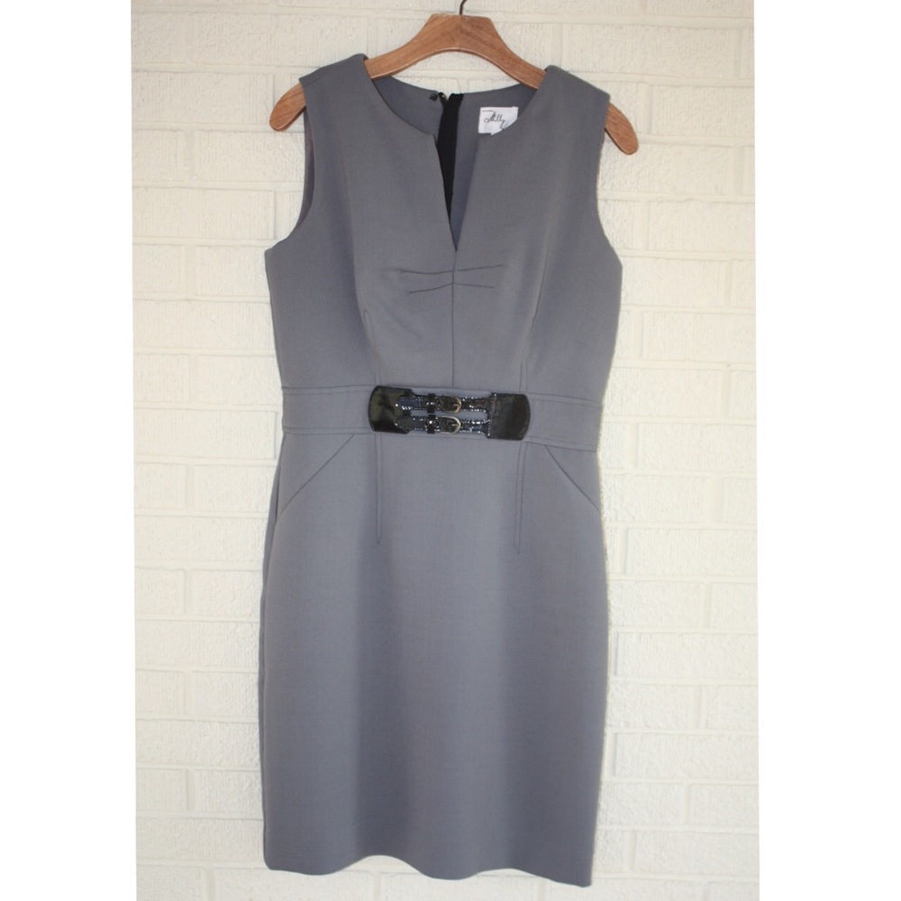 Milly pencil dress with patent leather belt
