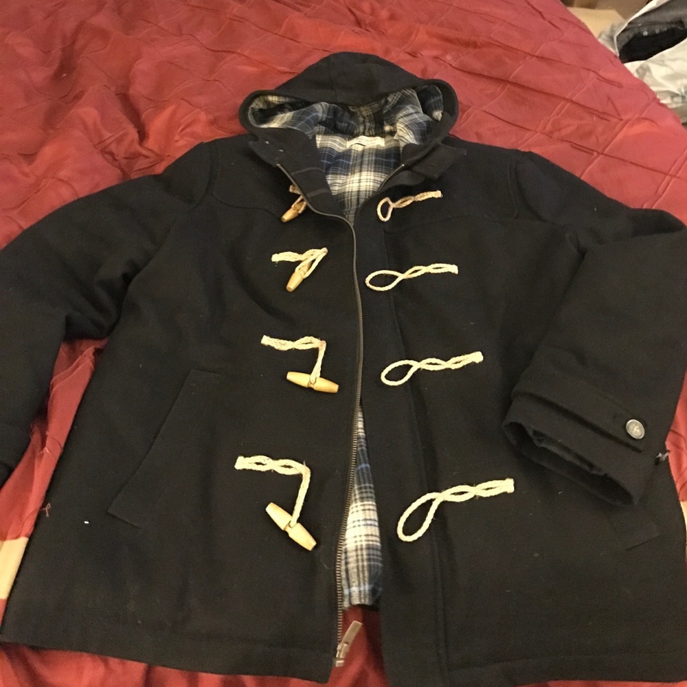 Black Penquin Wool Coat w/ hood, good condition ✅