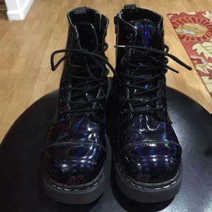 Black holographic T.U.K combat boots! brand new!