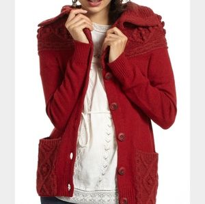 Adorable red Anthropologie cable sweater