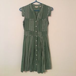 Green + White Anthropologie Polka Dot Shirt Dress