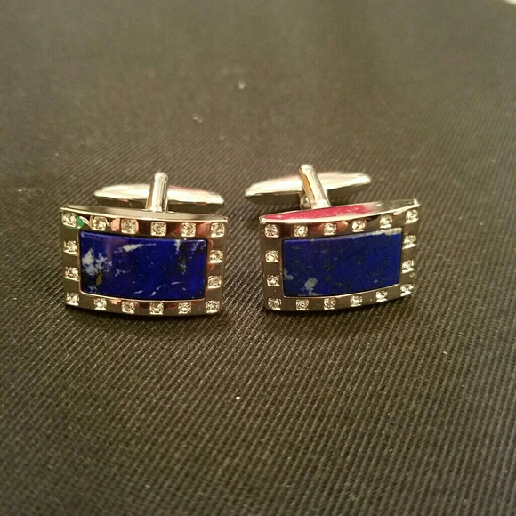 Lapis, cubic zirconia and copper cufflinks - Picture 1 of 2