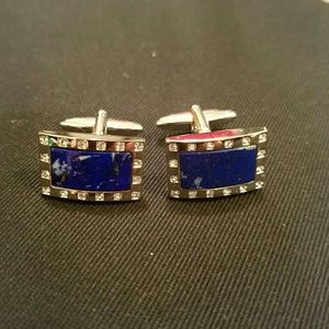 Lapis, cubic zirconia and copper cufflinks