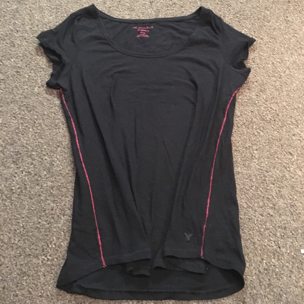 American Eagle Pink Hemmed , Black T-Shirt