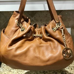 Michael Kors Cognac Italian Leather Tote Gold