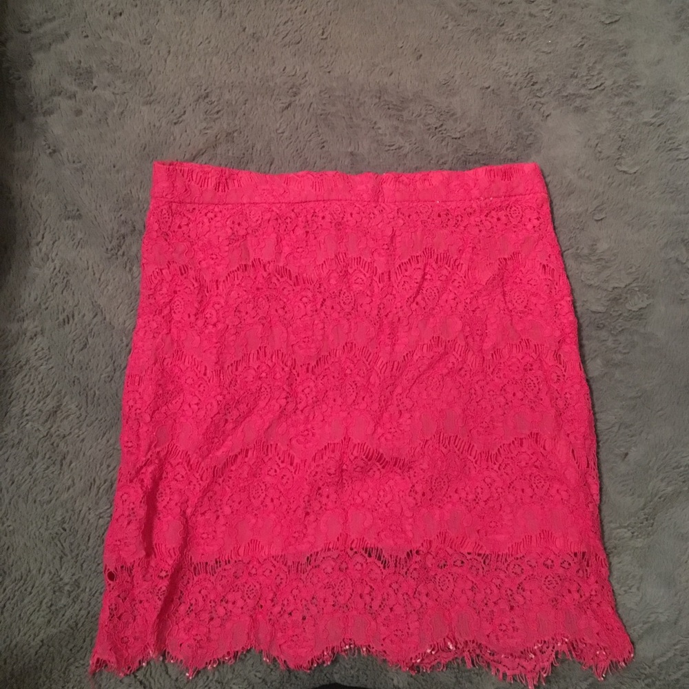 Pink lace pencil skirt