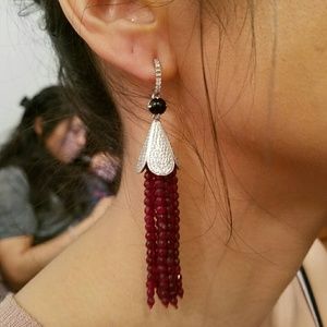 Red garnet, cubic zirconia and sterling silver ear