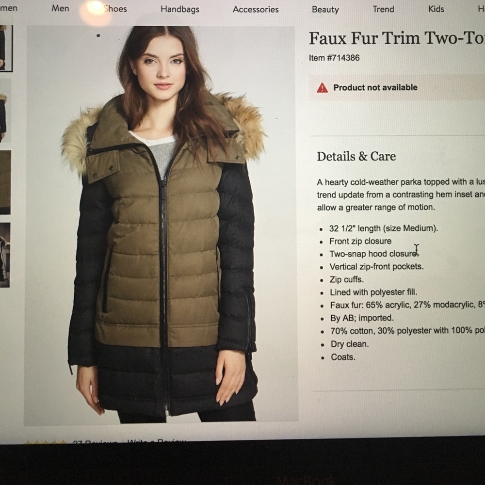 AB Faux Fur Trim Two-Tone Quilted Parka