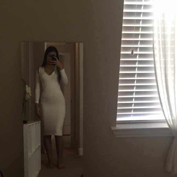 Dresses & Skirts - BODY CON CUT LONG SLEEVE WHITE DRESS.