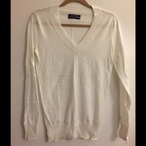 Club Monaco White Cotton V-Neck Sweater