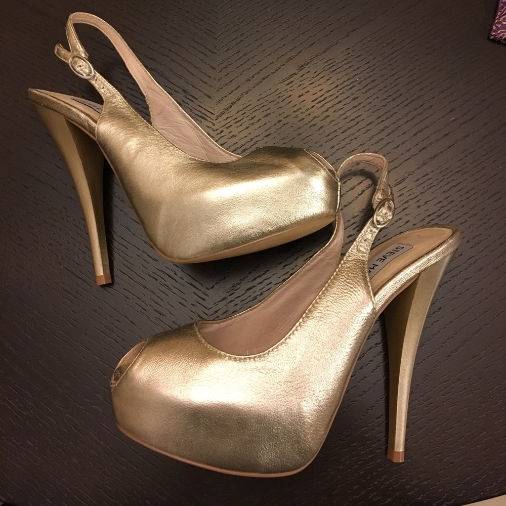 Steve Madden Gold Slingback Platform Pumps