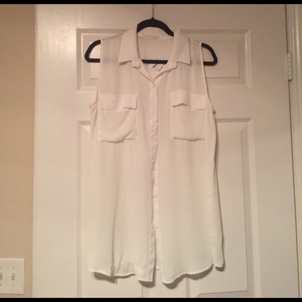 Sheer white button up top