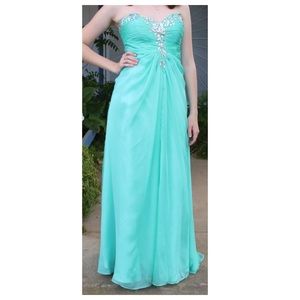 Teal Aquamarine Long Prom Ball Dress