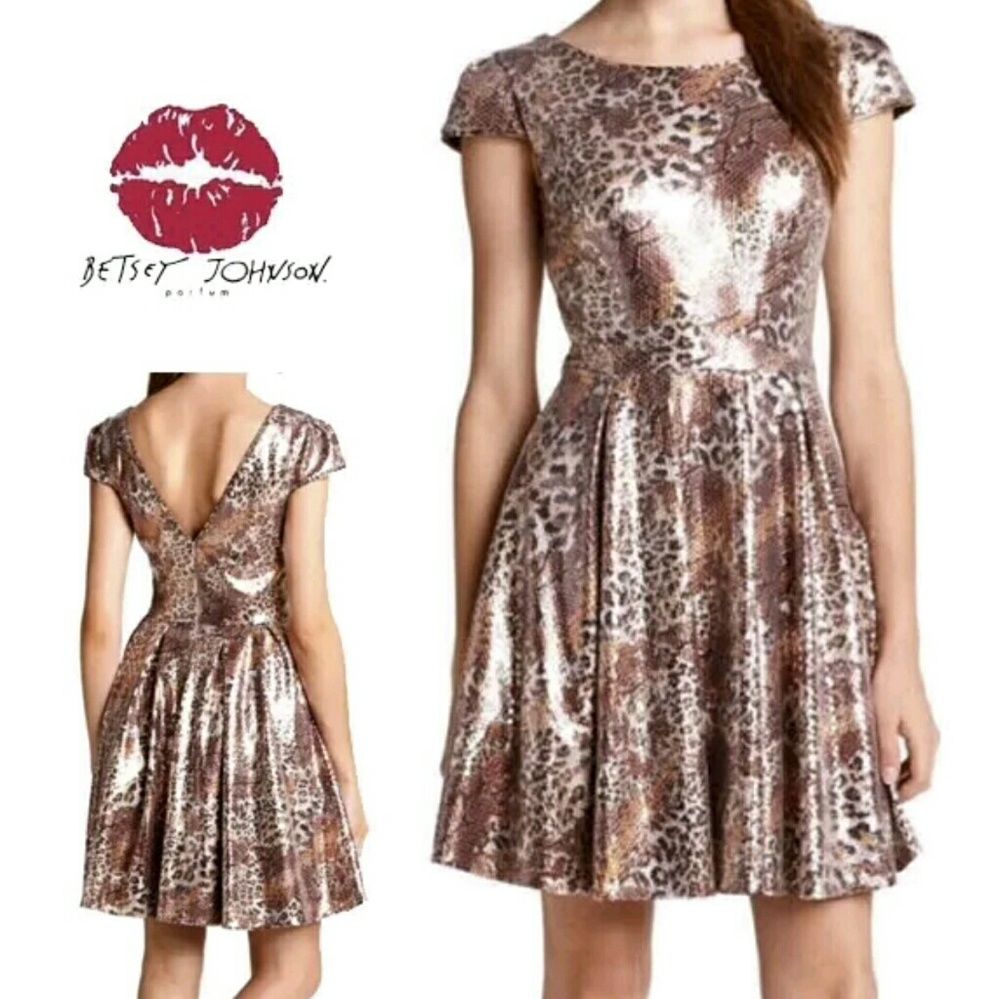 Betsey Johnson Sequin Leopard Animal Print Dress 4 - Picture 1 of 1