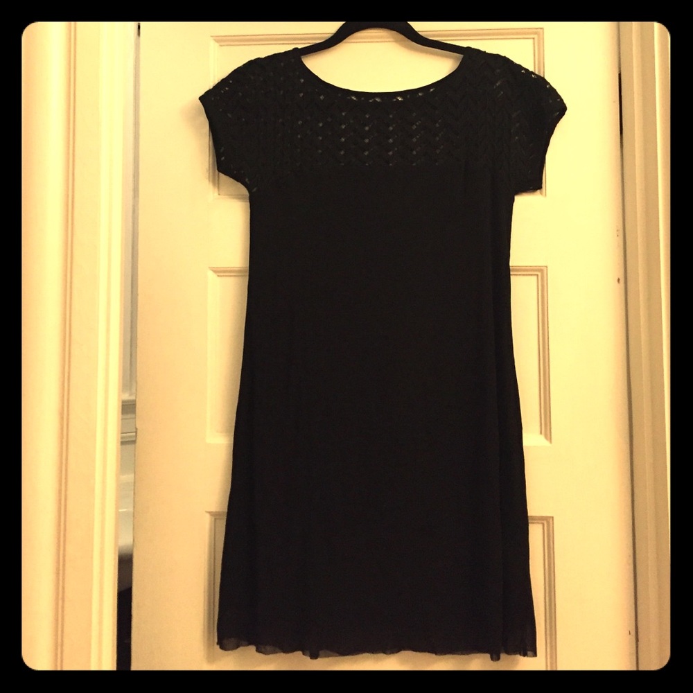 Black chevron lace and mesh dress