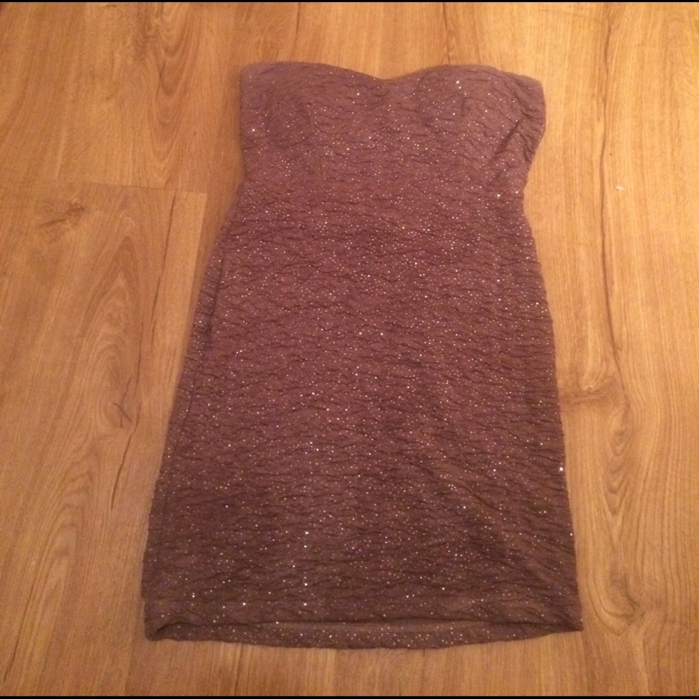 Strapless sparkly taupe cocktail club dress