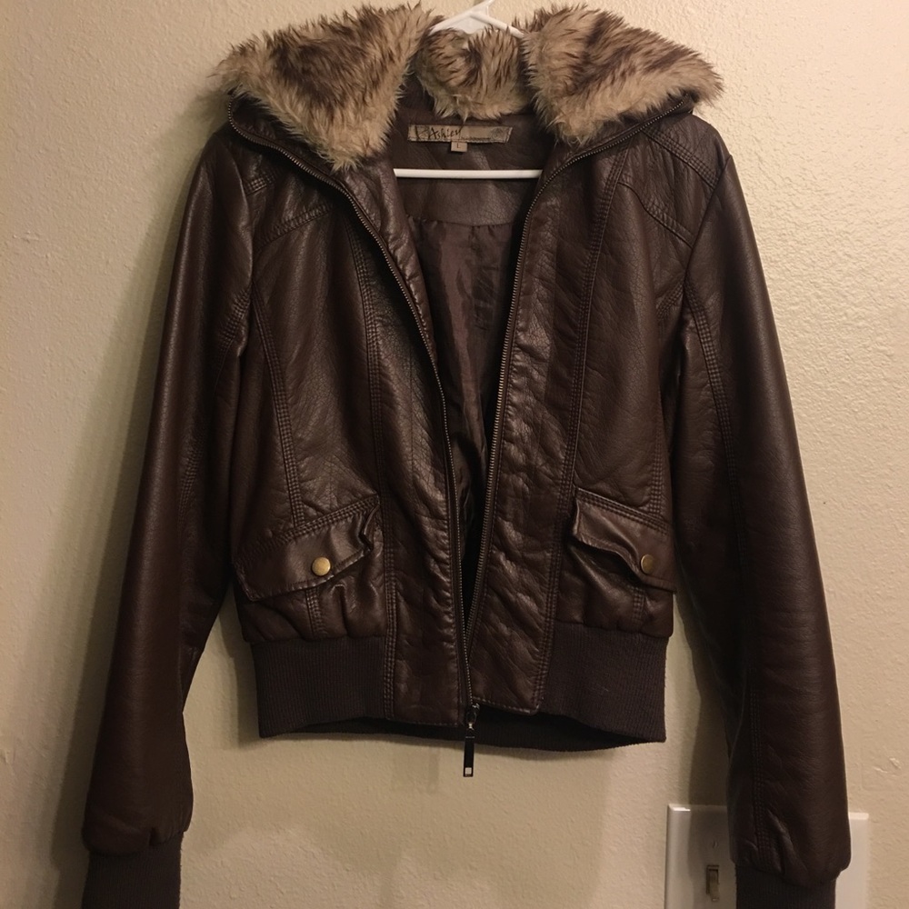 Faux leather jacket.
