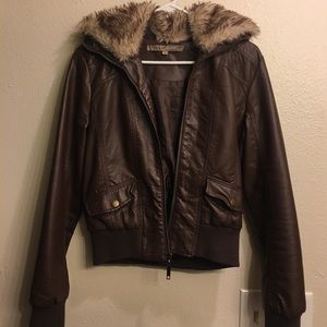 Faux leather jacket.