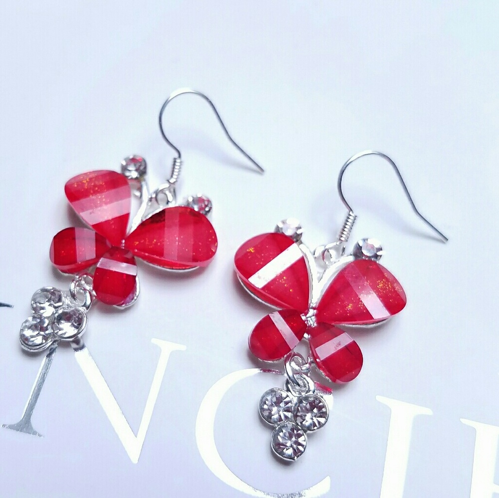 Crystal Red Butterfly Drop Earrings
