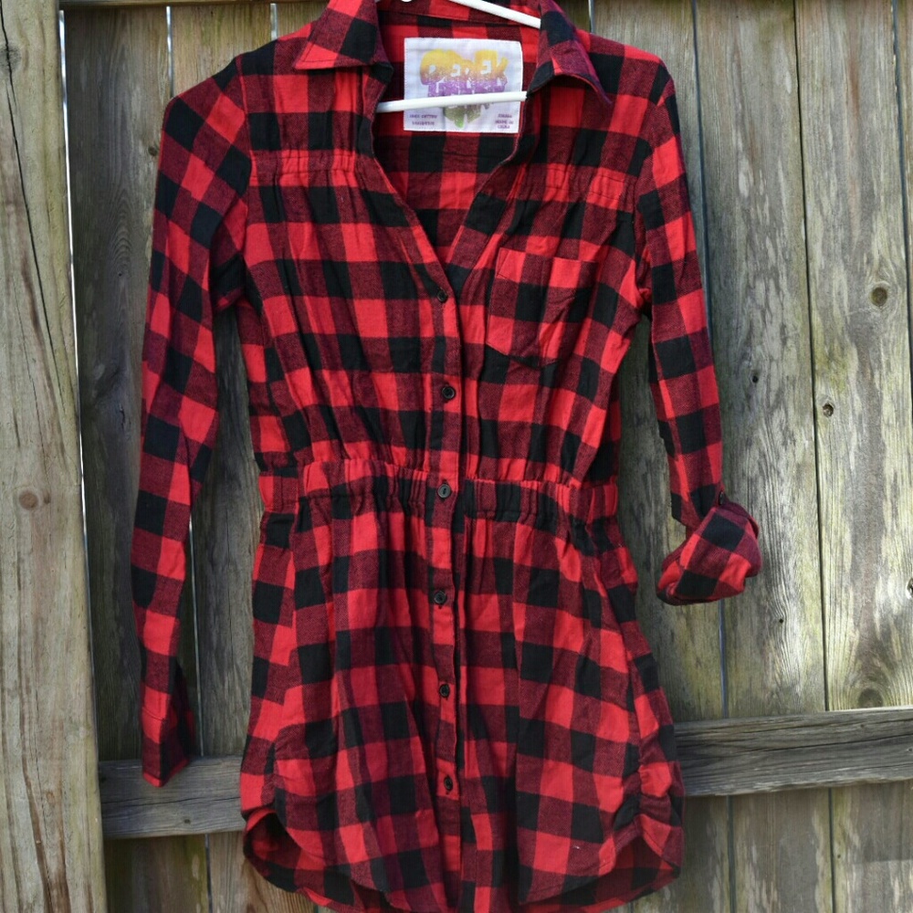 **SOLD***RED&BLACK PLAID FLANNEL BUTTON DOWN DRESS