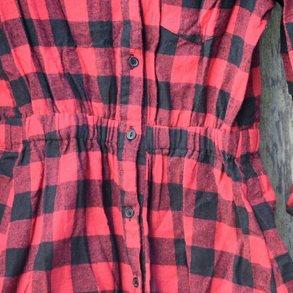**SOLD***RED&BLACK PLAID FLANNEL BUTTON DOWN DRESS - Picture 2 of 4