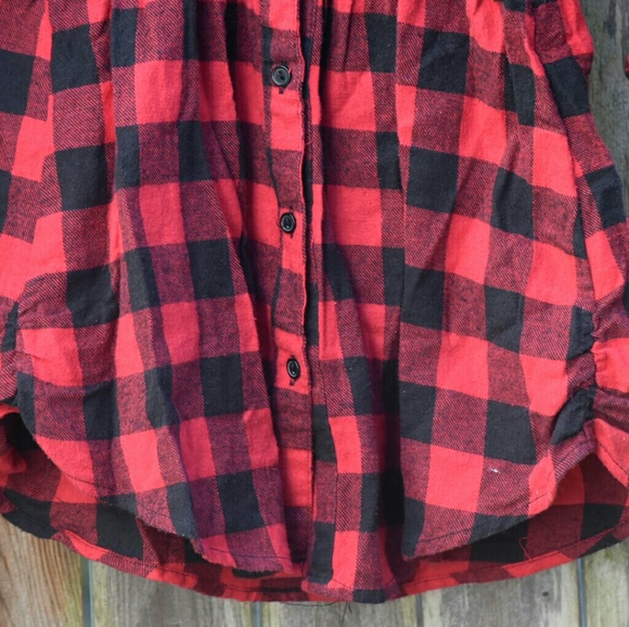 **SOLD***RED&BLACK PLAID FLANNEL BUTTON DOWN DRESS - Picture 3 of 4