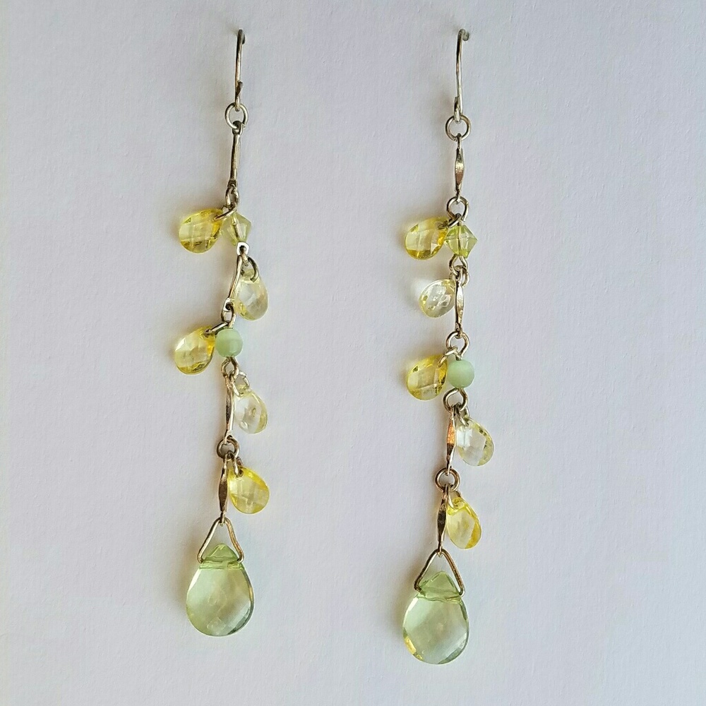 Green Yellow Teardrop Charms Dangling Earrings