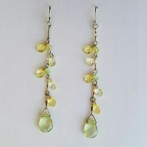 Green Yellow Teardrop Charms Dangling Earrings