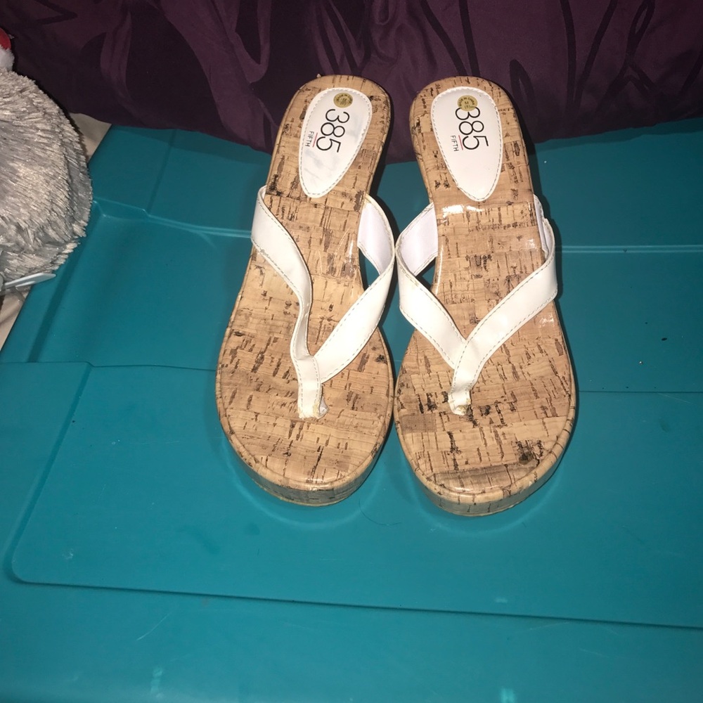 White open toed wedge sandals