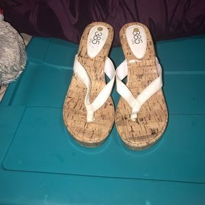 White open toed wedge sandals