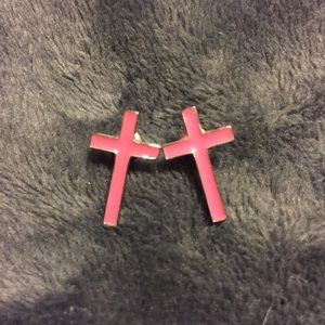 Pink/Silver Cross Earrings