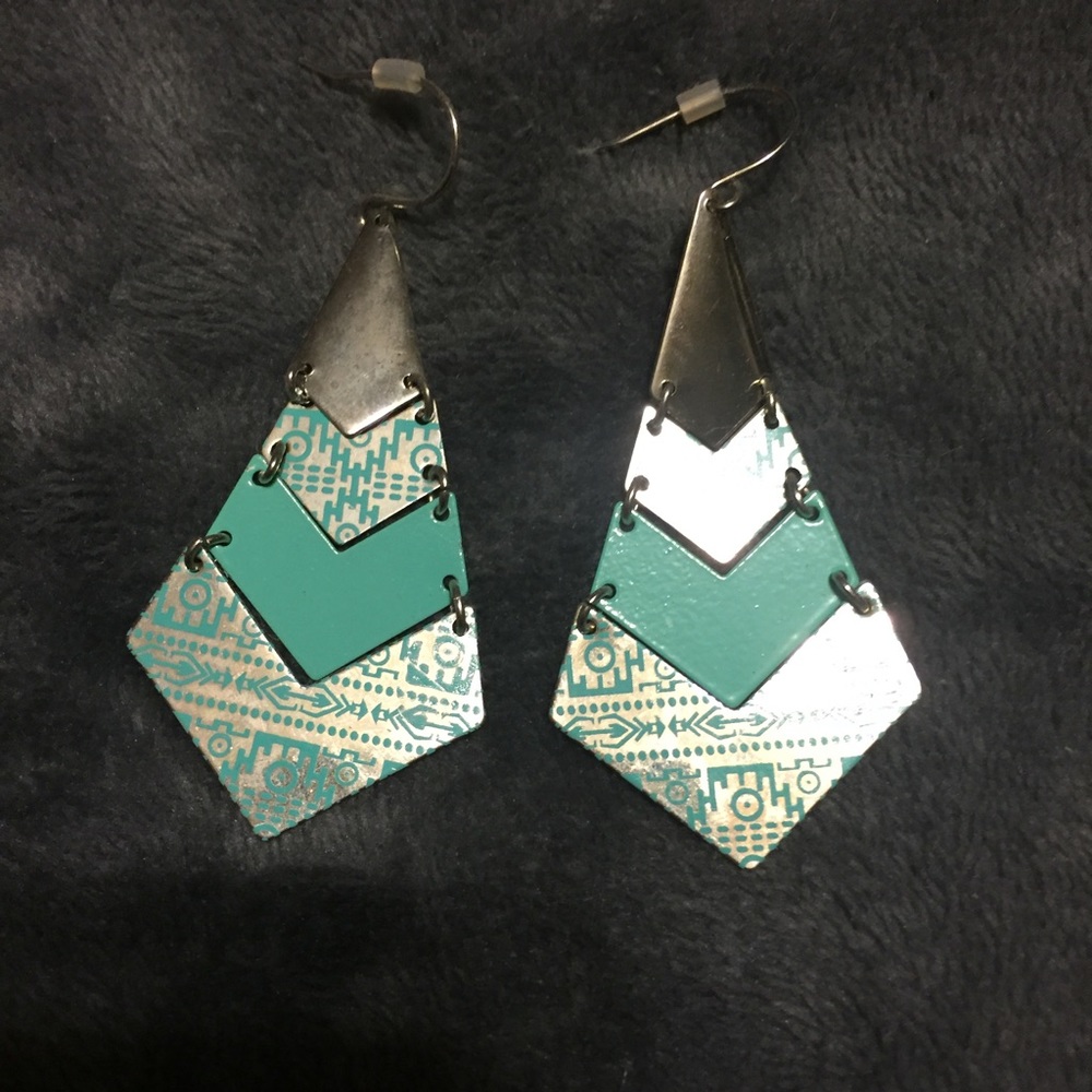 Turquoise and silver colored tingly earrings