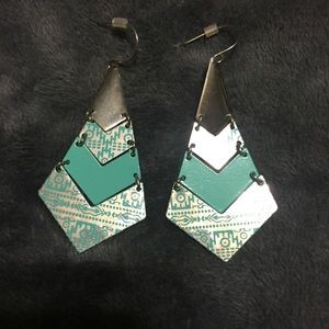Turquoise and silver colored tingly earrings