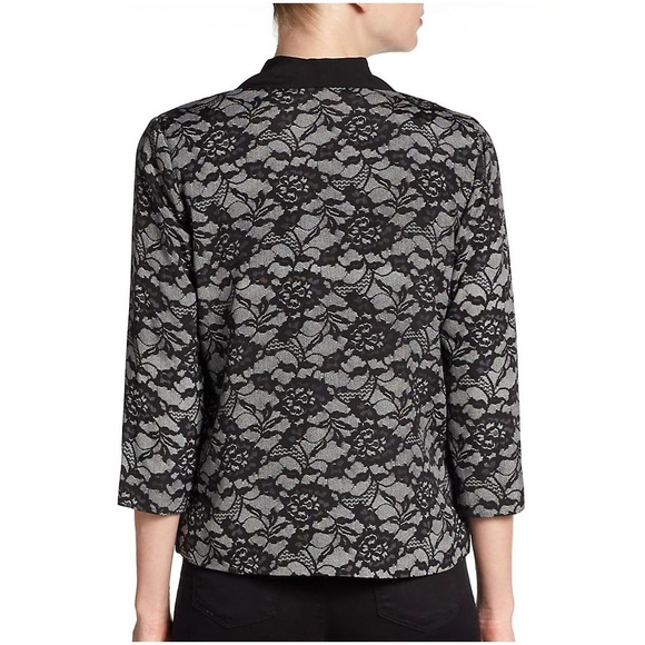 Robbi & Nikki Black Ivory Lace-Print Tuxedo Jacket - Picture 2 of 4