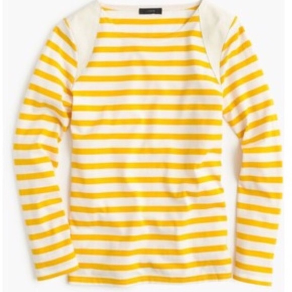 J. Crew Tops - J. Crew Striped Shirt with Suede Shoulder Detail