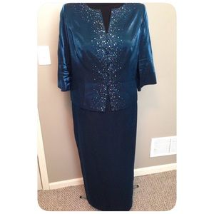 Alex Evenings Teal Cocktail Jacket & Skirt Sz 18WP