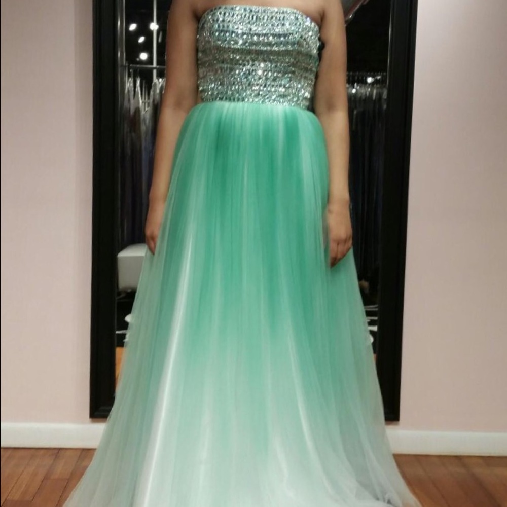 Sea foam green strapless event dress