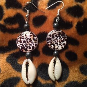 African Cowry Shell Animal Print Earrings