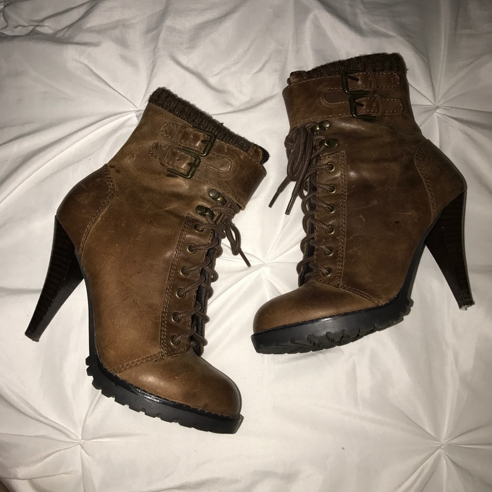 ALDO Leather Brown Combat Lace Up Boots