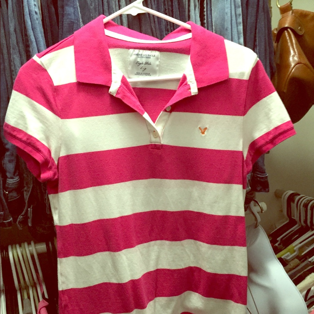 Worn once pink and white polo worn once