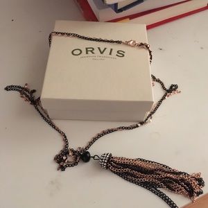 Orvis rose gold and black tassel necklace