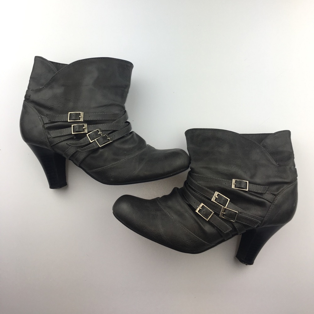 Grey booties with straps and buckles size 8
