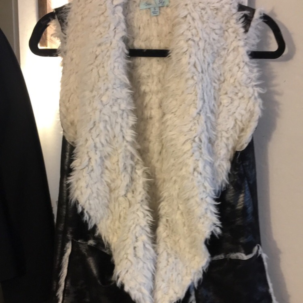 Black and metallic faux fur vest.