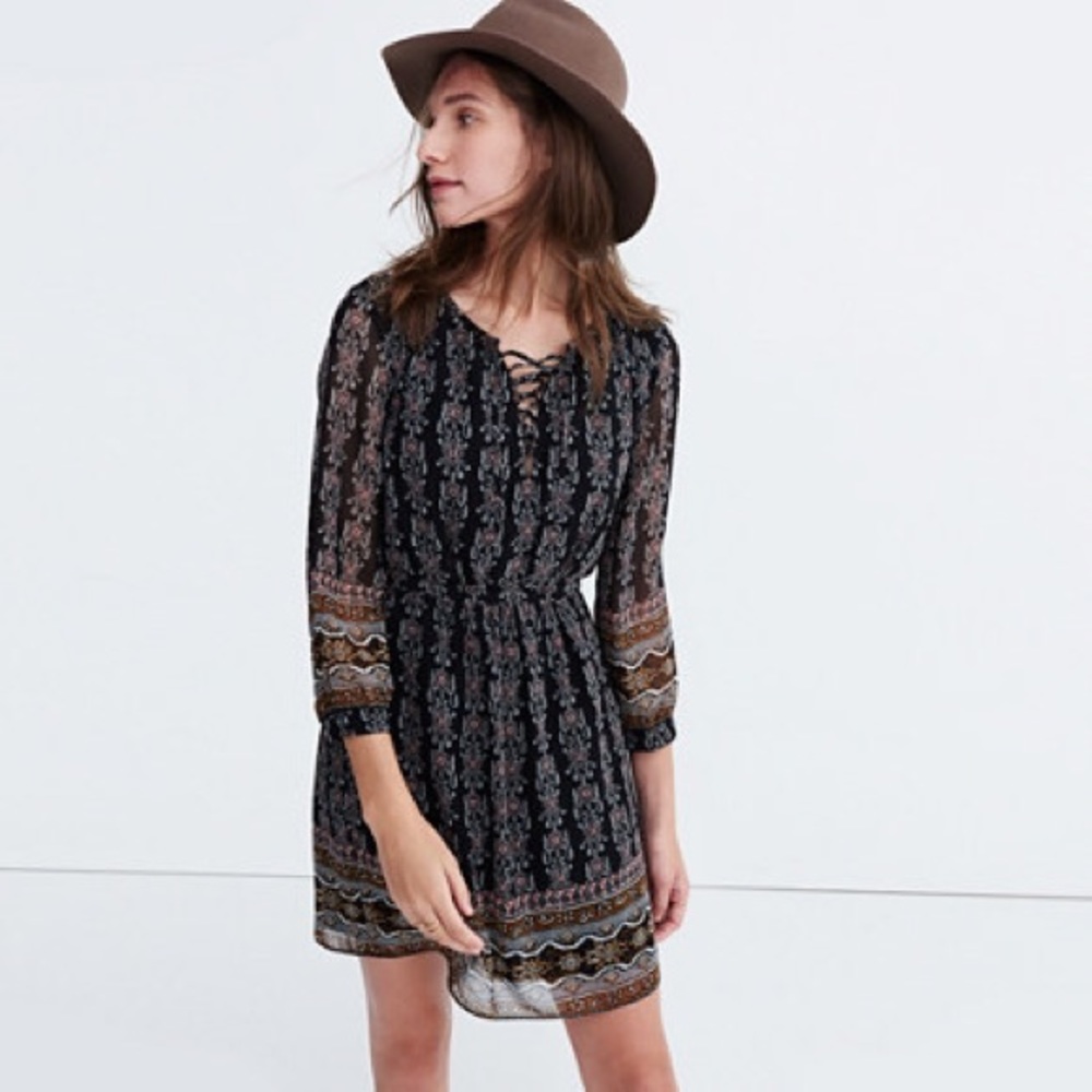 Madewell lace-up dress in burnished floral