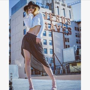 Dark grey side slanted midi skirt