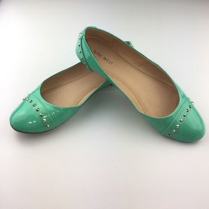 Nine West sea green studded flats size 7 & 1/2